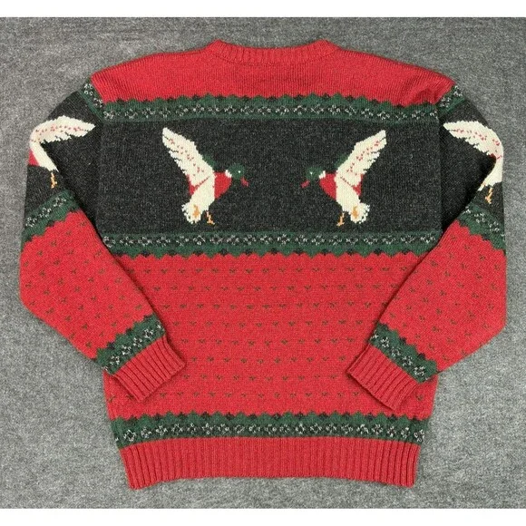 VTG Woolrich Mallard Duck Wool Sweater L Hunting Outdoor Crew Neck Pullover 80s